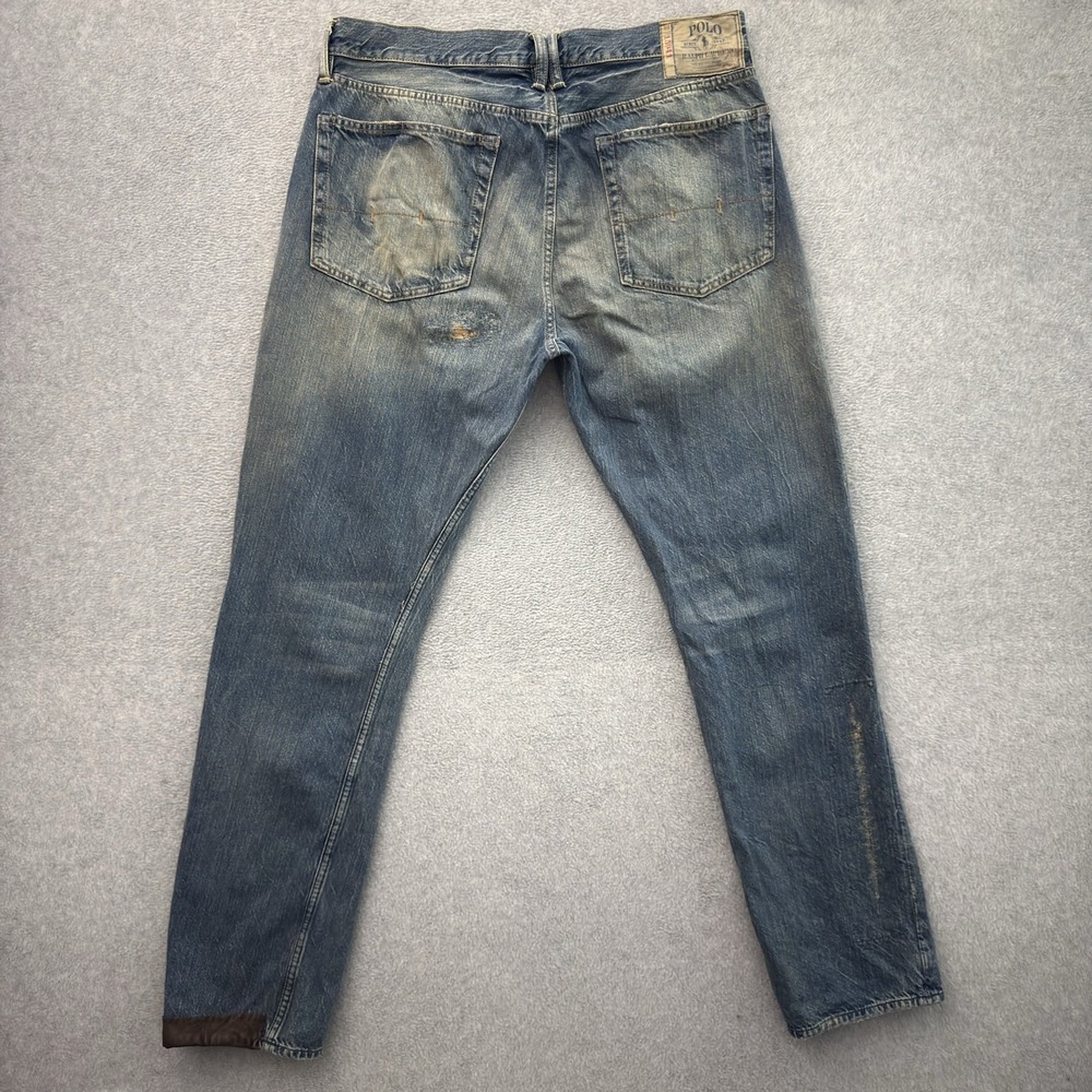 Polo Ralph Lauren Jeans Mens 32x32 Slim Distressed Patched Repaired Restored - Picture 5 of 12